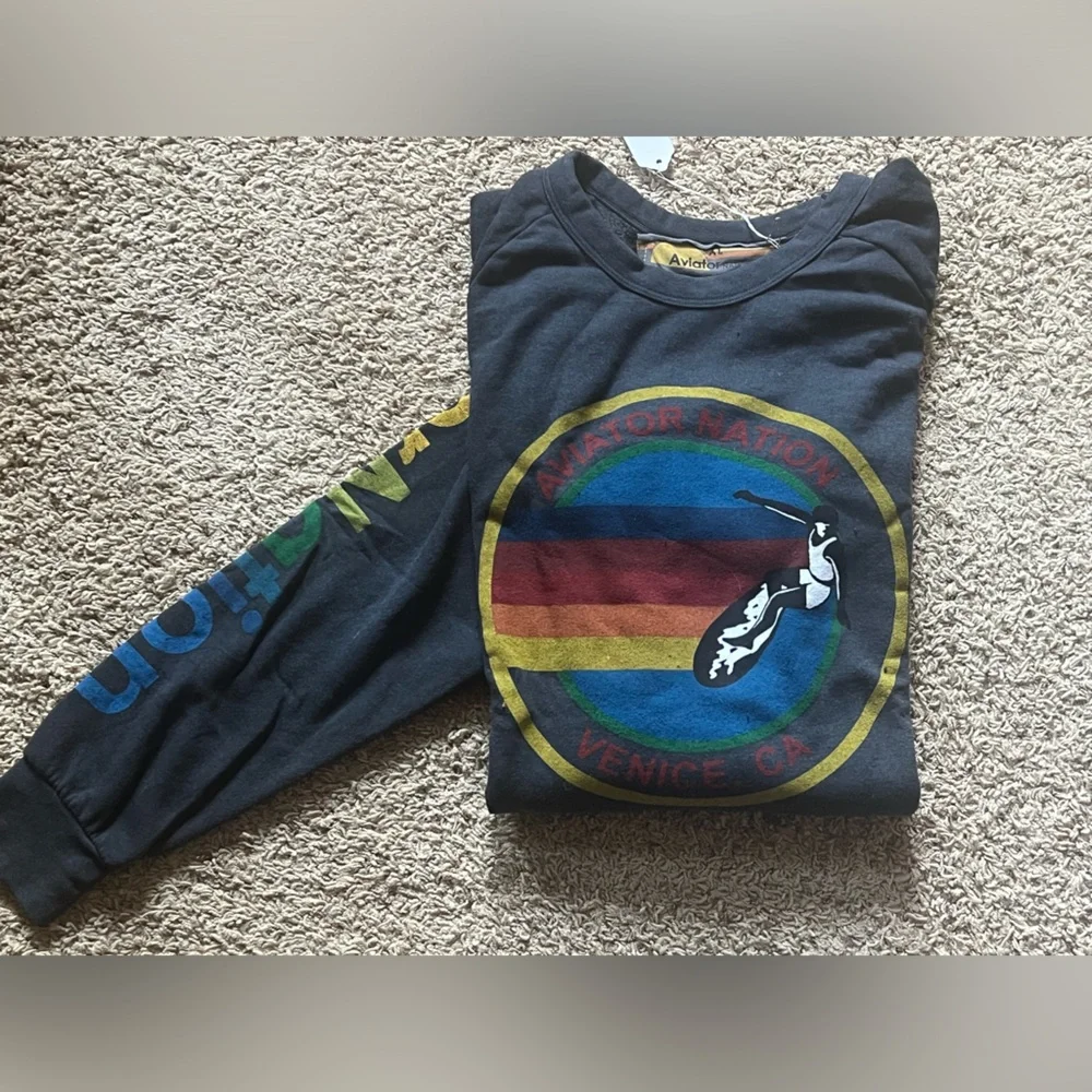 Aviator Nation Charcoal Sweatshirt with Rainbow Logo - Picture 4 of 9